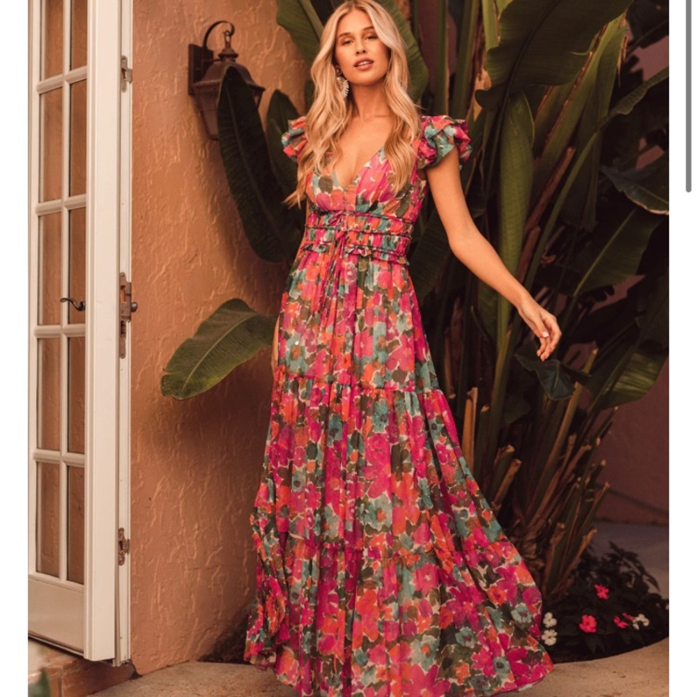 PatBO Floral Maxi Dress - Pink and Green
